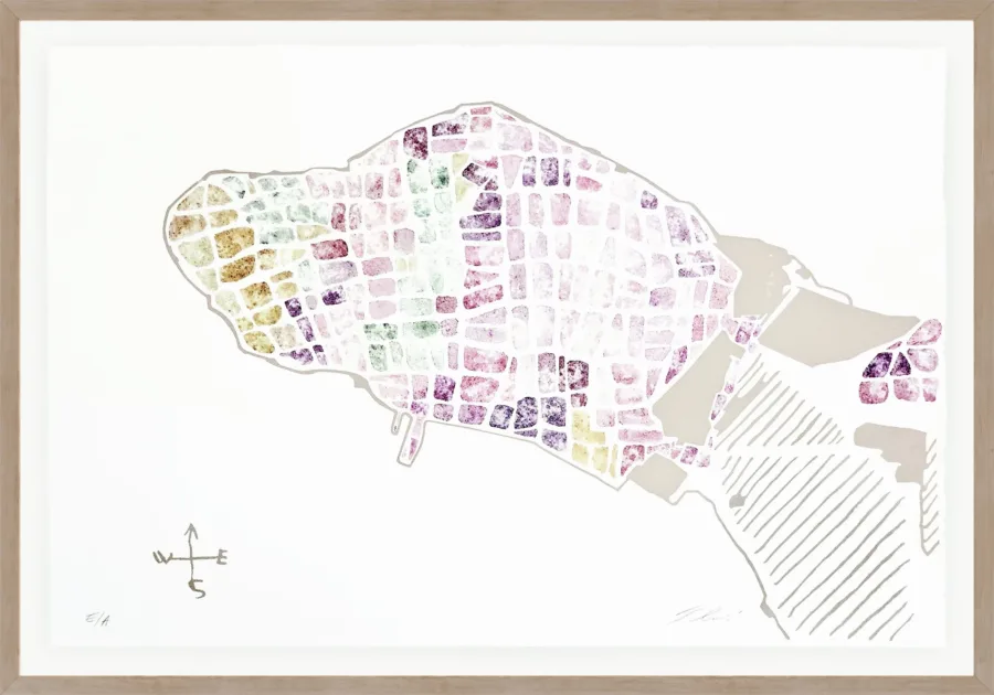 5 MAPA POREČA GRAFIKA S AKVARELOM 100x70cm uramljena Svijetli okvir